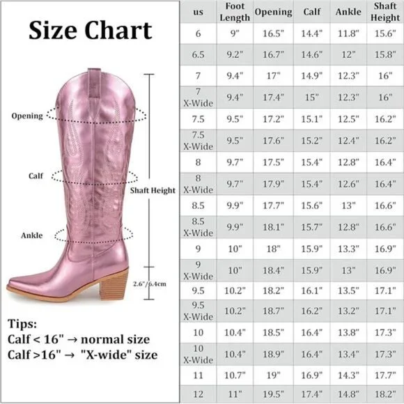 NEW  Western Cowboy Boots for Women - Knee High Wide Calf Cowgirl Boots - Picture 5 of 6
